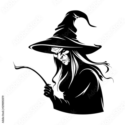 Captivating witch vector artwork radiating enchanting mystery and dark allure, ideal for Halloween marketing, fantasy book covers, and creative design projects that evoke magical intrigue