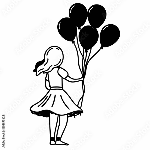 black and white girls holding balloons on white background