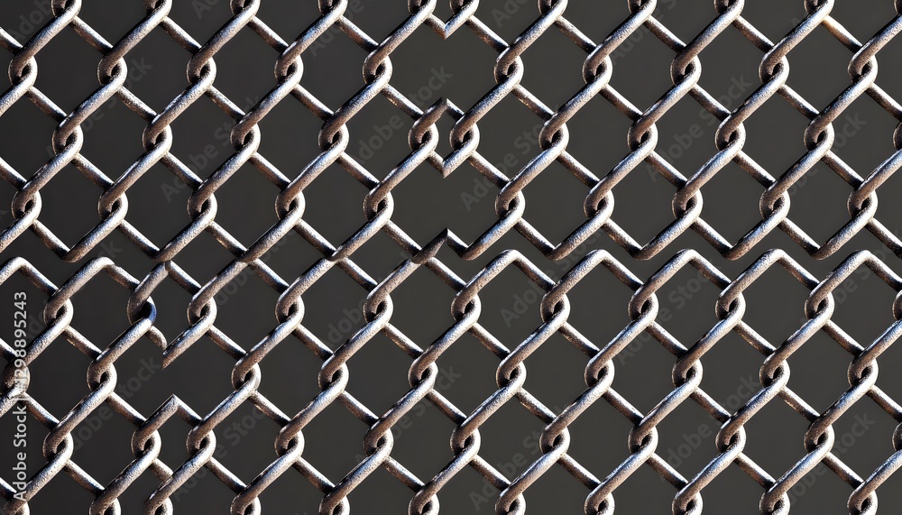 Naklejka premium Chain link fence with a hole against gray background