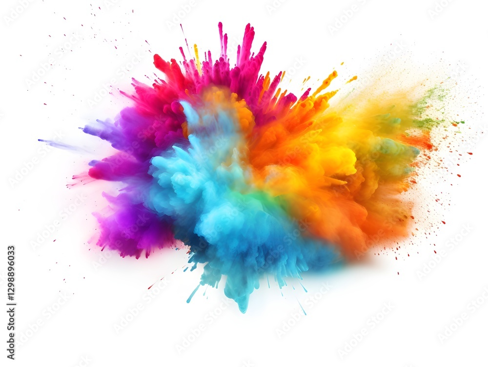 Fototapeta premium Colorful Powder Explosion Bursting with Vibrant Holi Paint on White Background