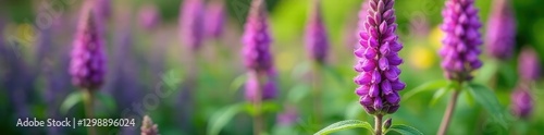 Purple flower spikes on a mature Faassen s Catnip plant, faassenii, mature plants, blooms photo