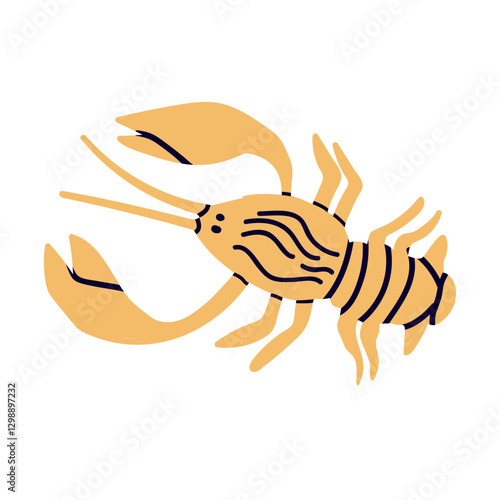 Lobster with claws. Crayfish with pincers. Cancer zodiac sign, astrology symbol. Tropical water animal, seafood. Hand drawn vector illustration.