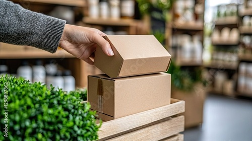 Female fabricant reaches for a box of medicine on a pharmacy shelf, capturing the meticulous attention to detail in a healthcare setting