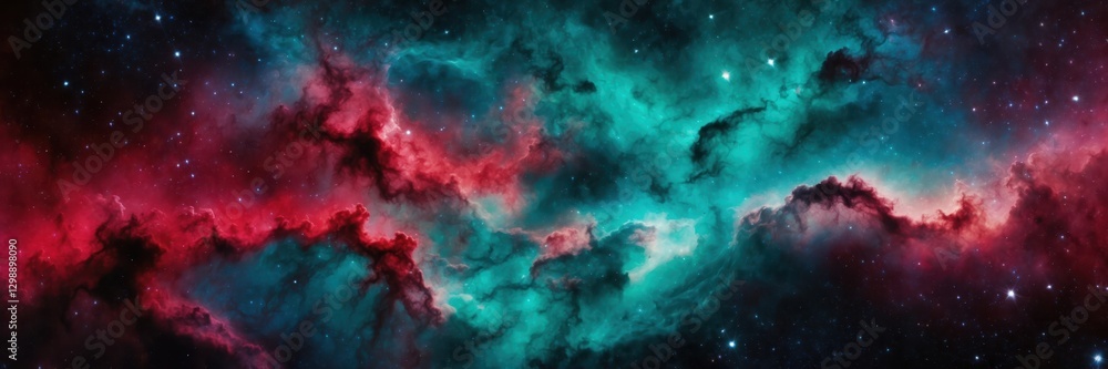 Obraz premium Mesmerizing Cosmic Tapestry. Vibrant Reds and Blues Illuminate Expansive Nebulae