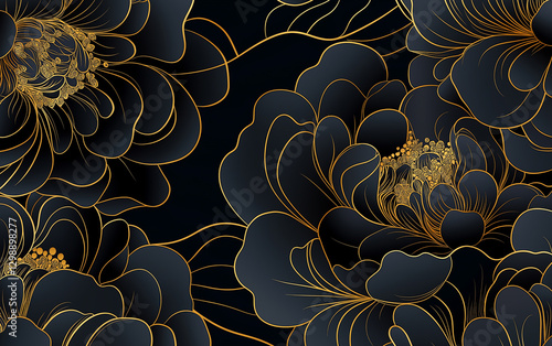 Black gold floral luxury pattern design background invitation