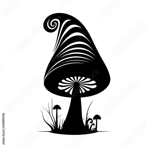 Mesmerizing Witch Mushroom vector illustration blending whimsical charm with eerie enchantment, ideal for fantasy book covers, event posters, branding projects, and creative designs designed to spark 