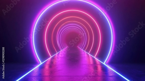 Futuristic neon portals, realistic vector, round and square holographic gates, vibrant colors, transparent background