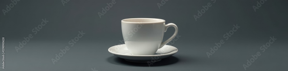 White coffee cup with rim on dark gray background, flat, simple, rim