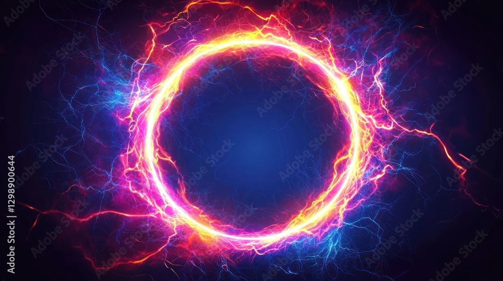Obraz premium Thunder sign magic border, neon lightning effect, electric glow, bright plasma discharge, portal shape vector