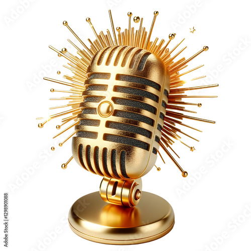 Shine golden mic isolated on white background