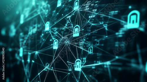 Cybersecurity Concept with Digital Shield and Holographic Locks