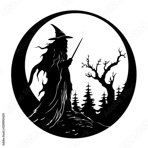 Enthralling wizard vector artwork blending mystical energy and ancient wisdom, perfect for fantasy book covers, digital campaigns, merchandise, and creative design projects that inspire wonder