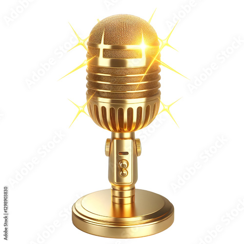 Shine golden mic isolated on white background