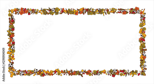 frame of school items. School supplies frame. Place for your text. Back to school. Stationery collected in a frame. Frame for text. Stationery. School. Vector illustration.