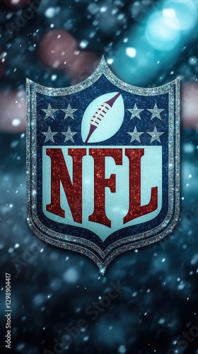 NFL logo illuminated with sparkling background during a football season night