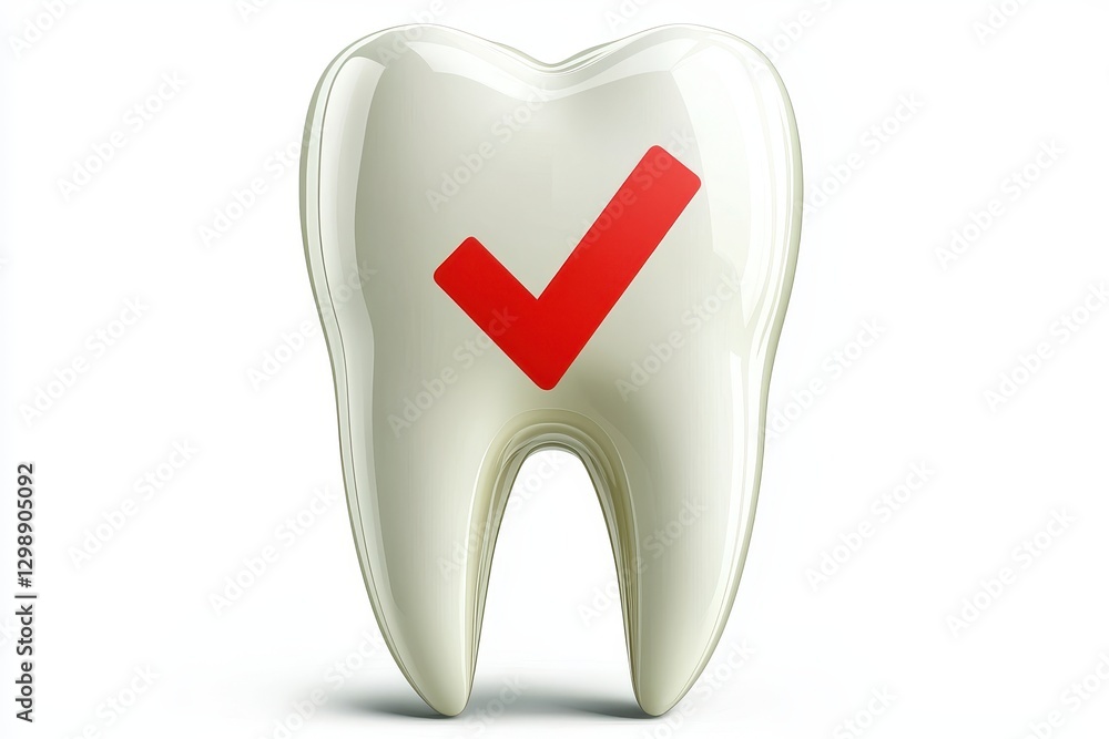 Medical diagnostic and heart health check. Tooth with a red check mark symbolizing dental health and approval. Medical diagnostic and heart health check. Tooth with a red check mark symbolizing dental health and approval.