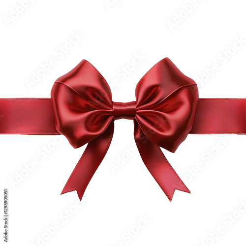 Beautiful Red Satin Bow Tied on Ribbon for Decoration or Gift Wrapping Purposes