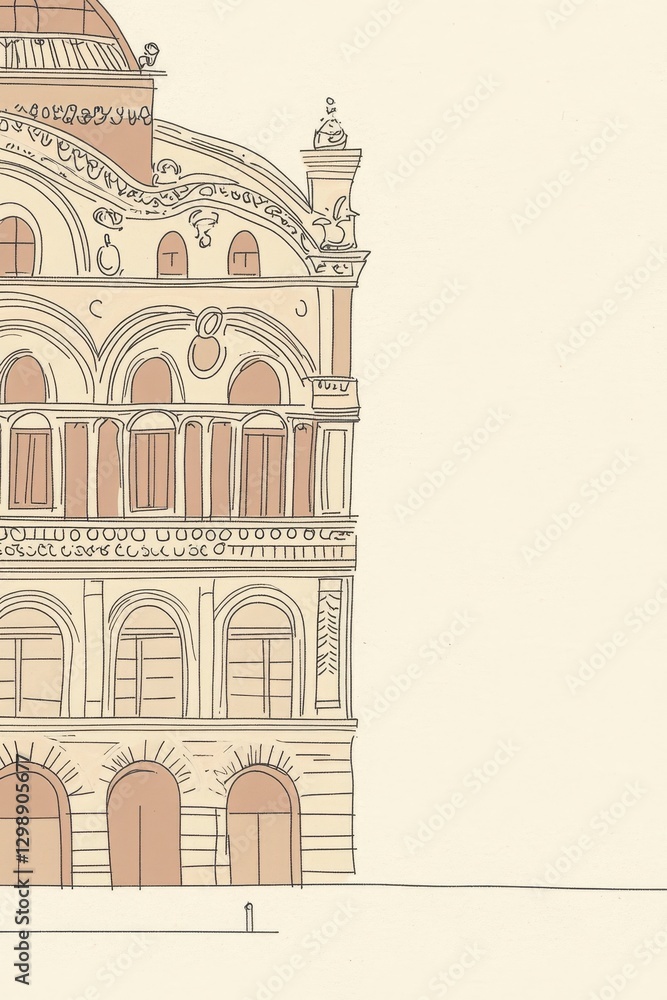 Fototapeta premium Beige Stone Building Facade Architectural Illustration