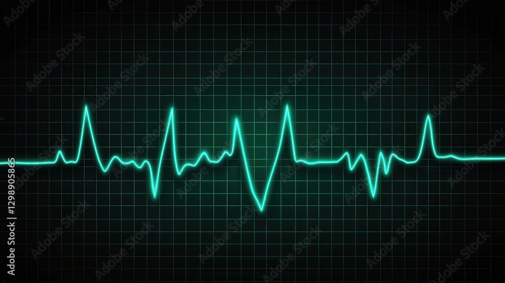 Medical diagnostic and heart health check. Digital heartbeat monitor displaying a green ECG waveform on a dark background. Medical diagnostic and heart health check. Digital heartbeat monitor displaying a green ECG waveform on a dark background.