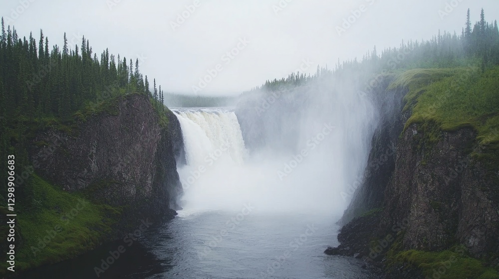 Majestic waterfall cascading into valley Majestic waterfall cascading into valley
