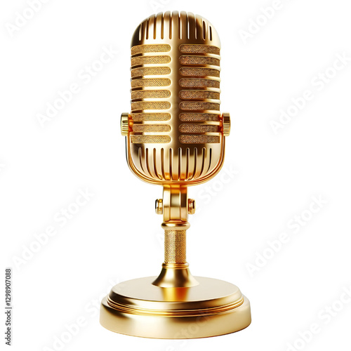 Shine golden mic isolated on white background