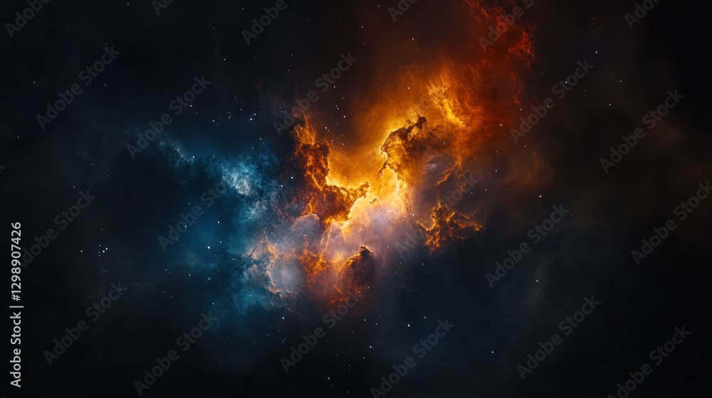 Obraz premium Abstract Nebula Cloud Formation with Stars in Deep Space