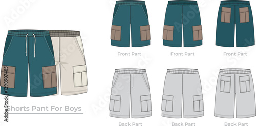 vector illustration of Short Pant set for boys , Shorts Basketball Flat Technical Drawing Illustration Blank Shorts Streetwear Mock-up Template 