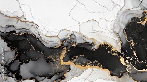 高級感のある薄くて淡いアルコールインクアート ブラック マーブル模様 余白あり 背景素材 チラシ・バナー・動画素材 16:9サイズ AI生成素材