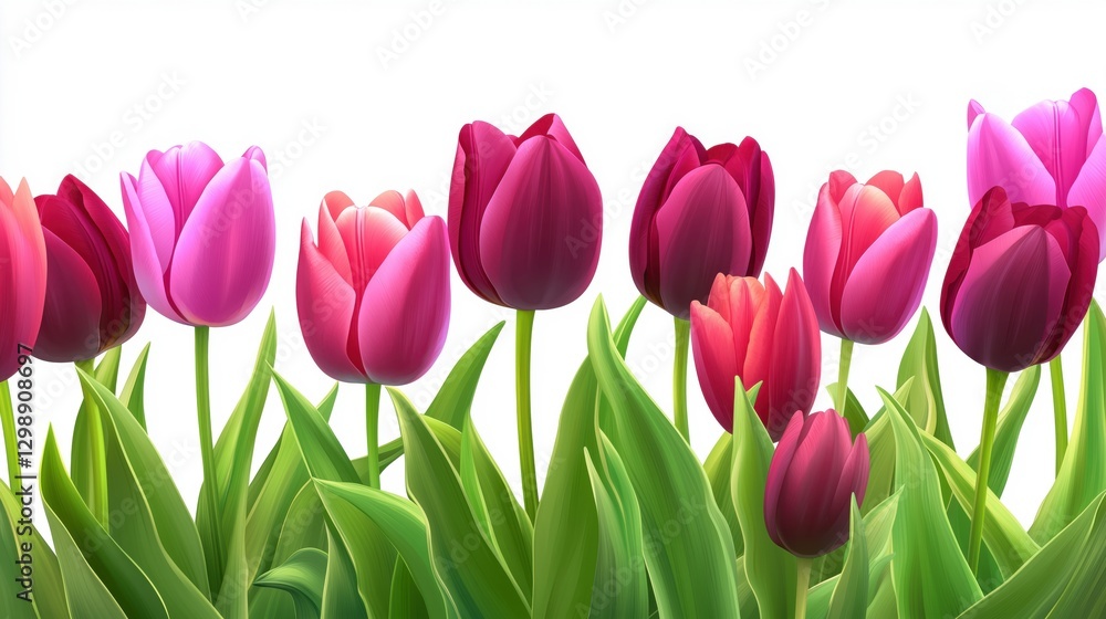 Naklejka premium A vibrant display of pink and purple tulips against a white background.