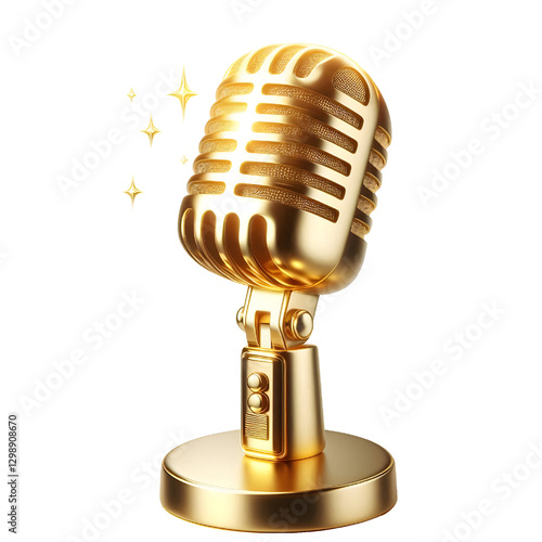 Shine golden mic isolated on white background