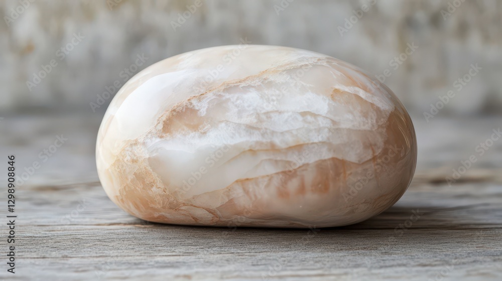 Polished Onyx Stone Resting On Wooden Surface Polished Onyx Stone Resting On Wooden Surface
