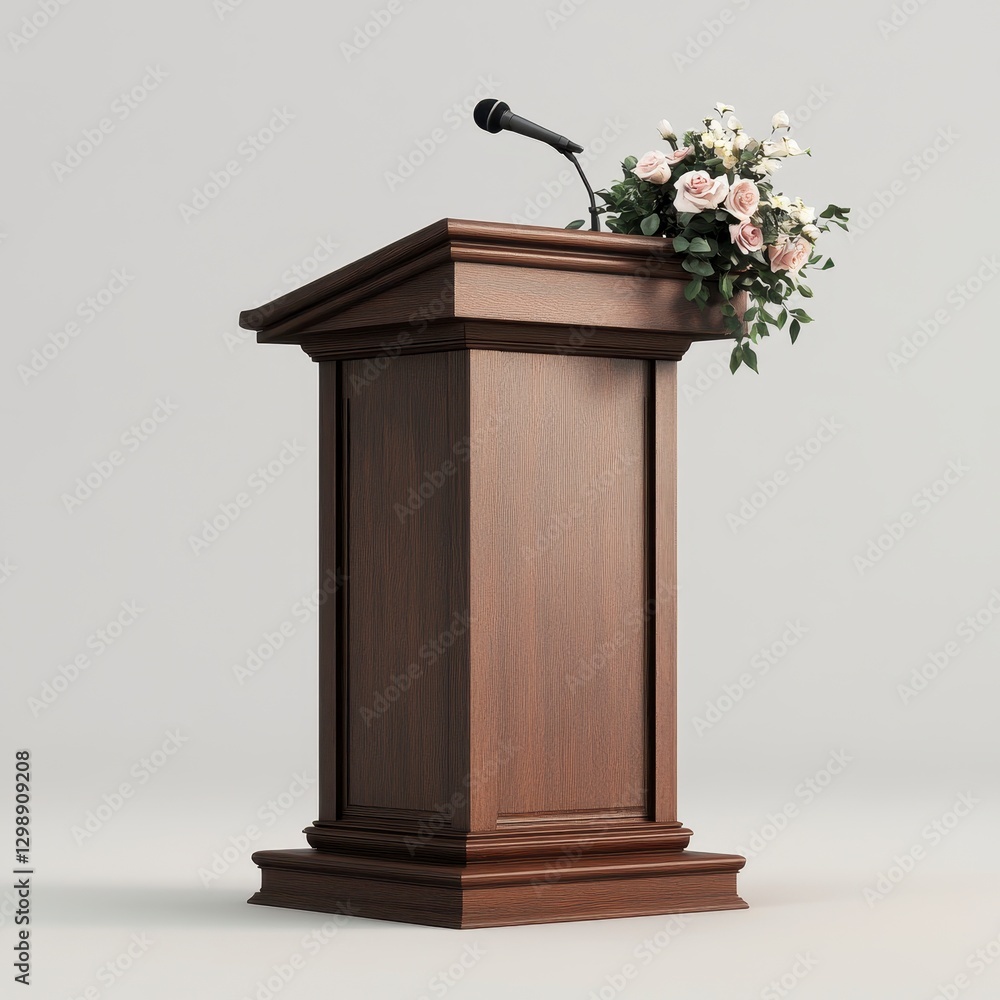 Dark Brown Wooden Podium with Pink and White Roses Dark Brown Wooden Podium with Pink and White Roses