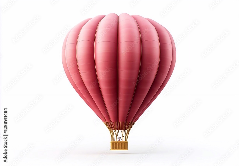 Fototapeta premium Air Balloon red and basket decoration elements. Mock up template design element banner white background 3d render for Valentine's Day, birthday, baby celebration, holiday, wedding