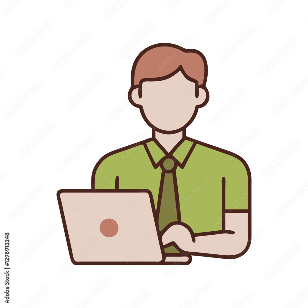man holding or using laptop computer. Laptop computer technology. Flat vector illustration isolated on white background