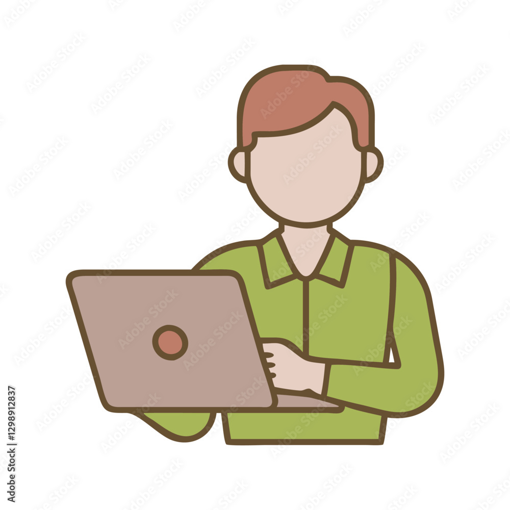 man holding or using laptop computer. Laptop computer technology. Flat vector illustration isolated on white background man holding or using laptop computer. Laptop computer technology. Flat vector illustration isolated on white background