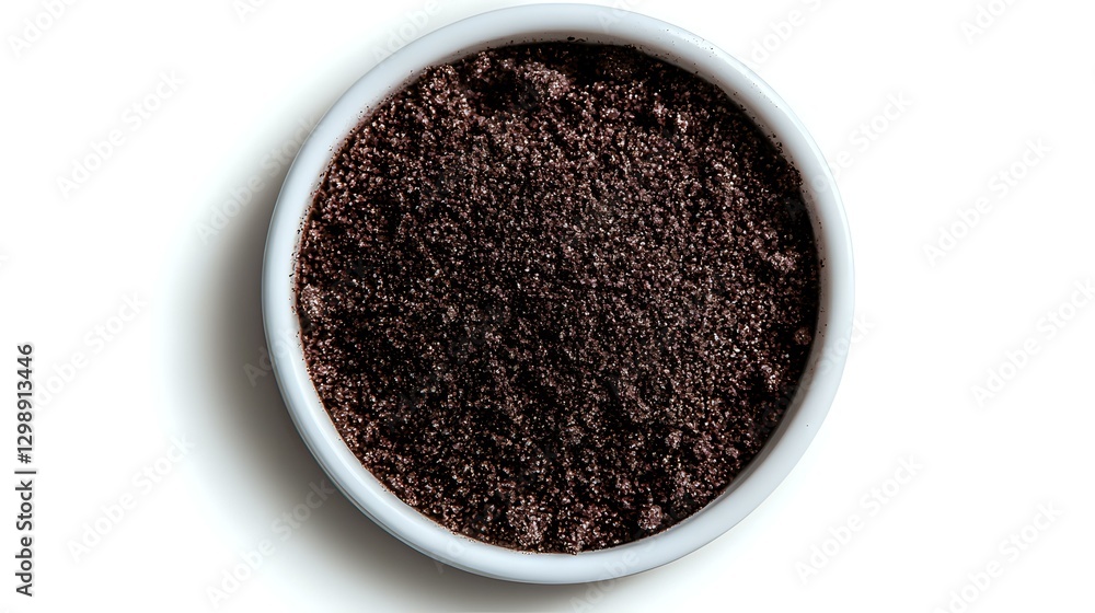 Fresh ground coffee in white ceramic bowl viewed from above, dark roasted arabica coffee grounds with rich texture and aroma for brewing and barista use. Fresh ground coffee in white ceramic bowl viewed from above, dark roasted arabica coffee grounds with rich texture and aroma for brewing and barista use.