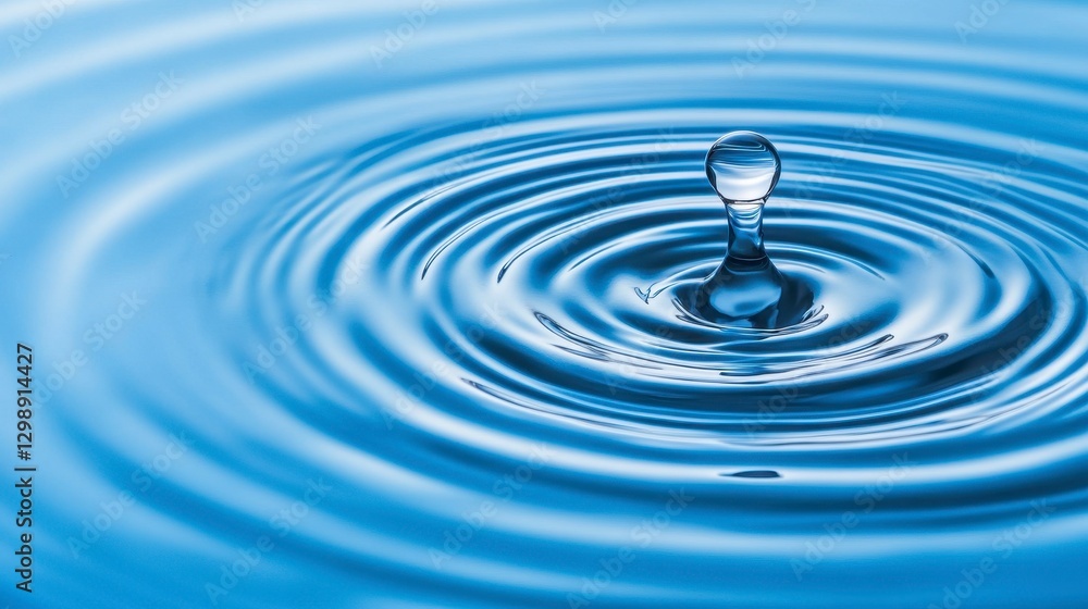Crystal Clear Water Droplet Creates Ripples in Calm Water Surface Crystal Clear Water Droplet Creates Ripples in Calm Water Surface