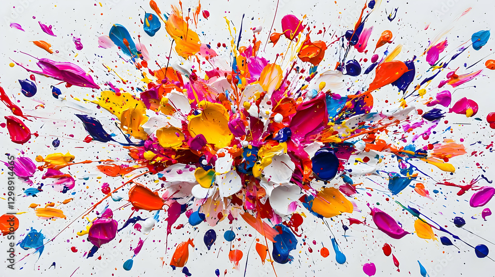 Fototapeta premium Vibrant Abstract Painting with Splashes of Color Over White Background