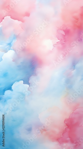 Soft watercolor abstract background in pink and blue pastel tones with flowing ethereal effects, suitable for romantic designs, wedding stationery and baby shower decor.