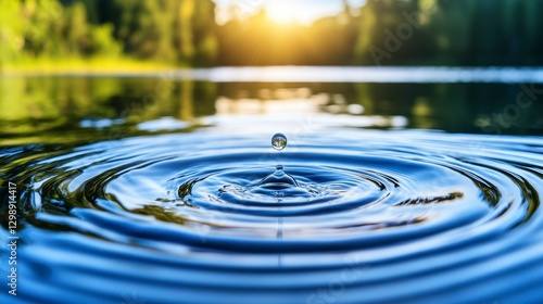Wallpaper Mural Beautiful Water Droplet Creating Ripples in Calm Lake at Sunset Torontodigital.ca