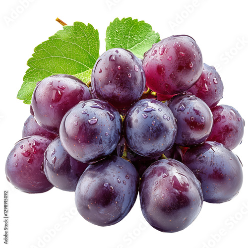 Juicy Purple Grapes on a Vine Bunch With Water Droplets in Bright Light