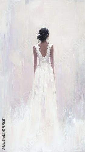 Woman white gown lavender mist