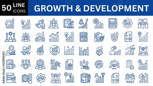 Growth and development line icons collection. 