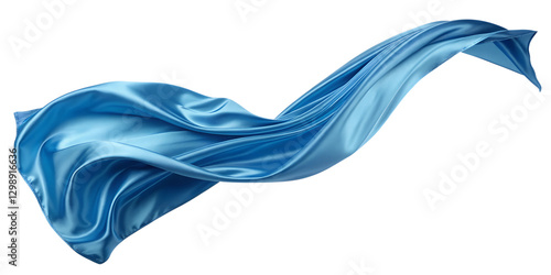 blue silk satin cloth floating or flying in the air isolated on a white background