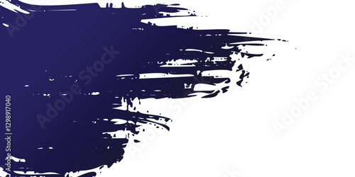 Abstract Blue Paint Stroke Vector: Rough Texture on White, Dark Splatter Border, Viscous Ink Effect, Expressive Brushwork, Dynamic Contrast, Raw Artistic Design Element, Bold Color Transition.