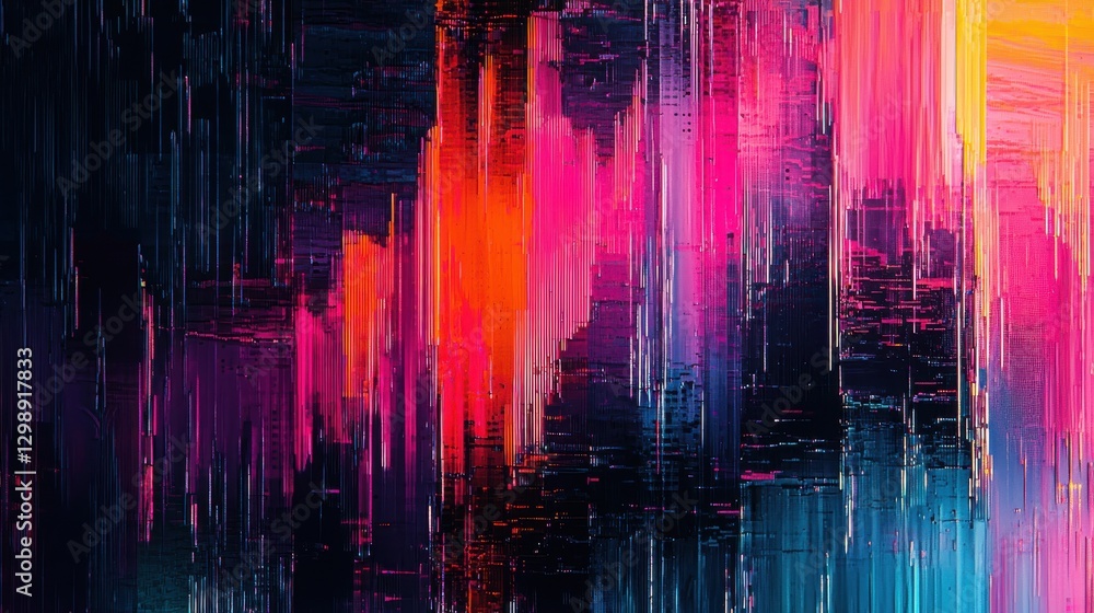 Obraz premium Vibrant abstract artwork displaying a burst of colors including red, pink, orange, and blue layered with dynamic brush strokes against a dark background