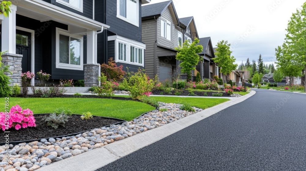 In the heart of a picturesque suburban neighborhood, you'll find charming homes meticulously cared for, surrounded by lush, vibrant landscaping that flourishes beautifully in the early summer sunshine In the heart of a picturesque suburban neighborhood, you'll find charming homes meticulously cared for, surrounded by lush, vibrant landscaping that flourishes beautifully in the early summer sunshine