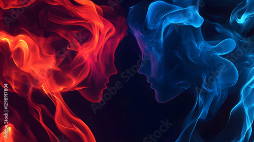 A vector background with two flames, one red and the other blue, representing passion and creativity

