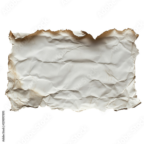 Crumpled and Burned Paper With Irregular Edges Lying on a Flat Surface