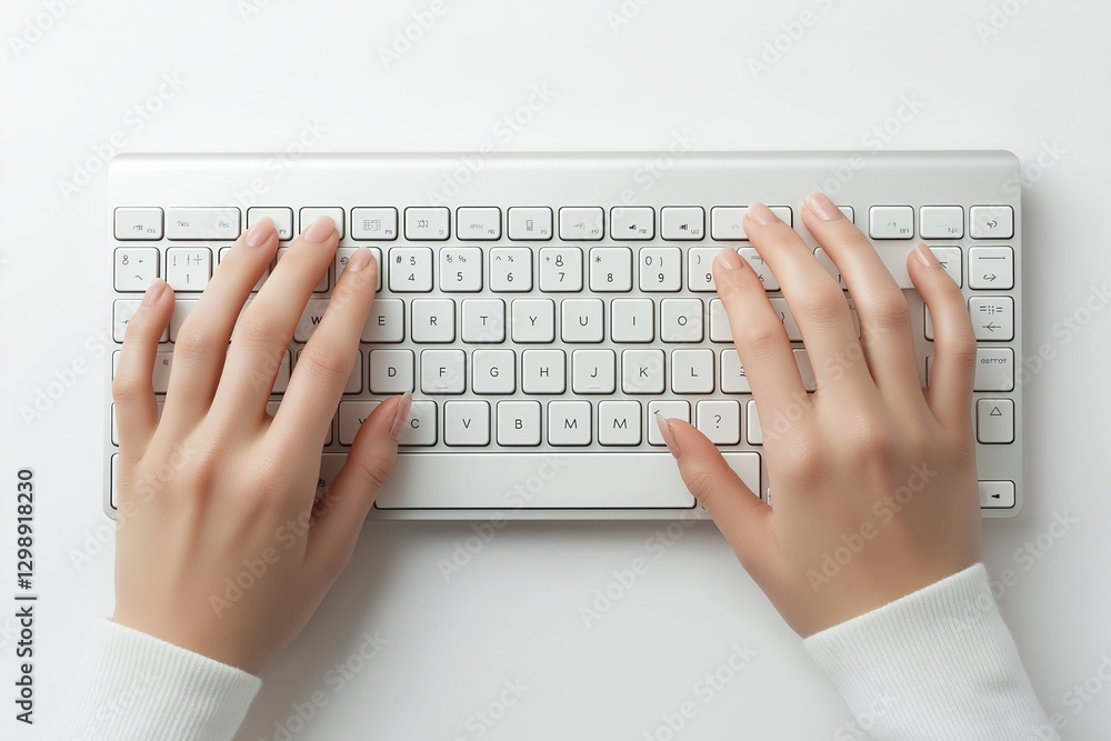 A pair of female hands are typing on the keyboard. A pair of female hands are typing on the keyboard.
